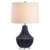 JONATHAN Y 24.5″ Cream Ceramic Table Lamp for Bedroom, Modern Bedside Desk Lamp, White Linen Drum Shade, Fluted Gourd for Living Room, LED Bulb Included (JYL8018C)(Navy)