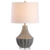 JONATHAN Y 24.5″ Cream Ceramic Table Lamp for Bedroom, Modern Bedside Desk Lamp, White Linen Drum Shade, Fluted Gourd for Living Room, LED Bulb Included (JYL8018C)(Gray)