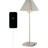 JONATHAN Y 25″ Nickel Industrial Iron Pyramid Bedside LED Table Lamp with USB Charging Port, Modern Minimalist Lamp for Bedroom Home Office, LED Bulb Included JYL6017A