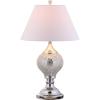 JONATHAN Y 27″ Silver Mirrored Mosaic Table Lamp, Glam Contemporary Chrome Iron Spindle Lamp with White Linen Empire Shade for Living Room Bedroom, LED Bulb Included JYL4008A