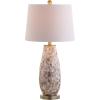 JONATHAN Y 28″ Natural Mosaic Seashell Table Lamp, Coastal Contemporary Resin Lamp for Living Room Bedroom, White Linen Shade, Brass Gold Accents, LED Bulb Included JYL4005A