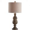 JONATHAN Y 28.5″ Brown Faux Wood Resin Table Lamp, Traditional Balustrade Nightstand Lamp for Living Room Bedroom, Gray Linen Drum Shade, UL Listed, LED Bulb Included JYL3041A