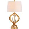 JONATHAN Y 28.5″ Gold Leaf Sebastian Metal Trellis LED Table Lamp, Contemporary Iron Bedside Lamp for Living Room Bedroom, White Linen Drum Shade, LED Bulb Included JYL3025A