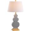 JONATHAN Y 29″ Navy Blue/Gold Ceramic Table Lamp for Bedroom Modern Bedside Lamp, White Linen Shade, Mid-Century Triple Gourd Desk Lamp for Office, LED Bulb Included JYL3018A(Grey/Gold)