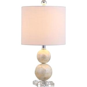 JONATHAN Y 19″ Ivory Capiz Seashell LED Table Lamp, Coastal Mosaic Table Lamp with Crystal Base and White Linen Drum Shade for Bedroom Living Room, LED Bulb Included JYL1023A