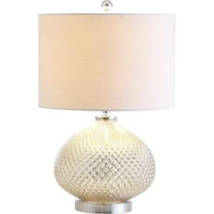 JONATHAN Y 22.5″ Mercury Silver Textured Glass Table Lamp, Contemporary Nightstand Lamp for Living Room Bedroom, White Linen Drum Shade, LED Bulb Included JYL1082A