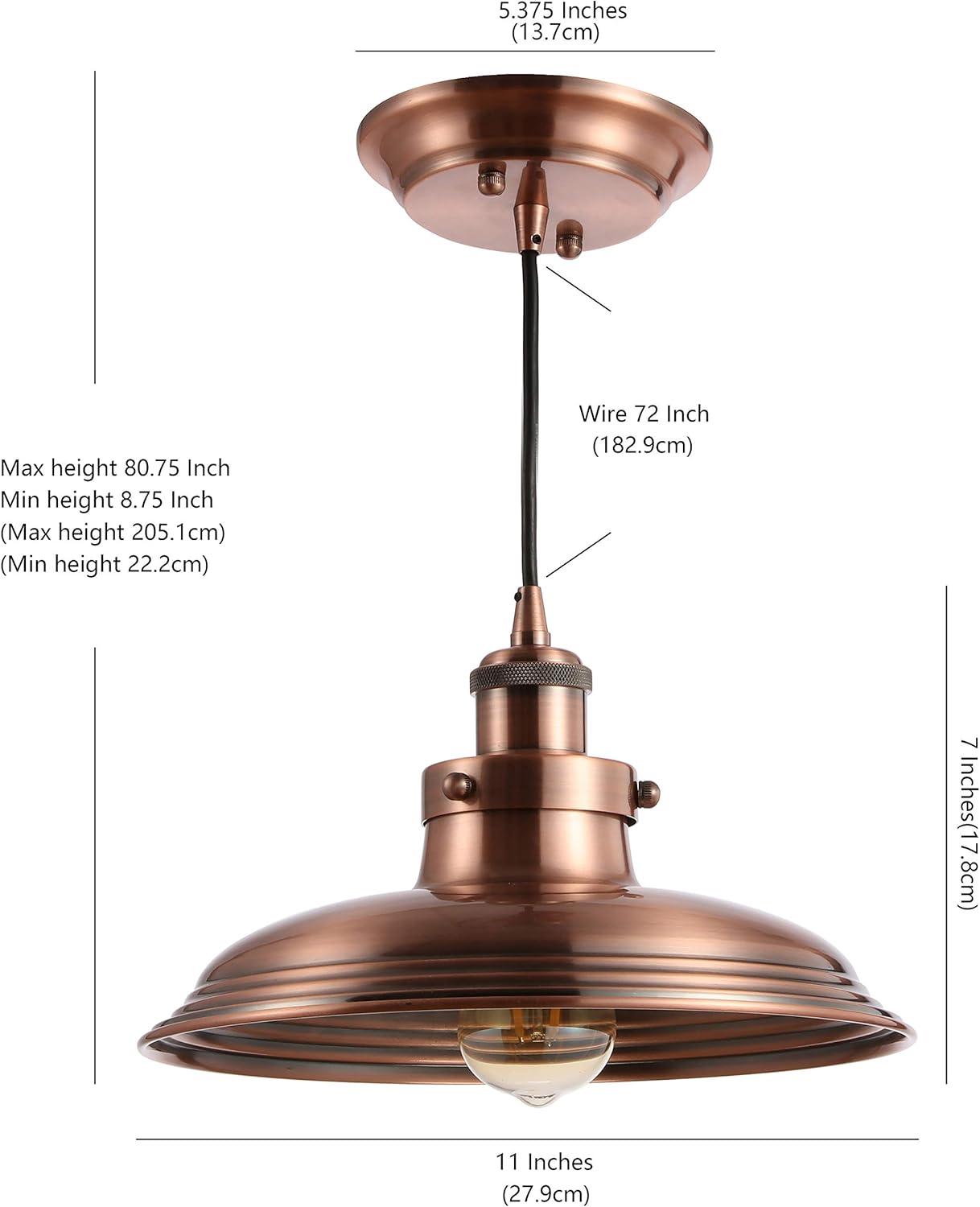 image:imageJONATHAN Y 11 Copper Industrial Rustic LED Pendant Light Adjustable Iron Hanging Ceiling Fixture for Kitchen Island Dimmable Copper Metal Shade LED Bulb Included JYL9529ACopper