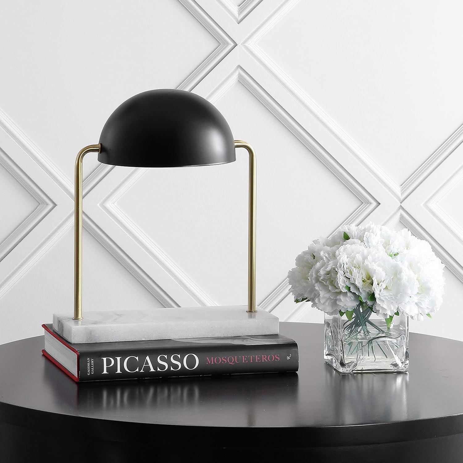 image:imageJONATHAN Y 135 Brass Gold and Black Art Deco Dome Table Lamp with White Marble Base Modern Glam Desk Lamp for Living Room Office Bedroom Metal Shade LED Bulb Included JYL1044A