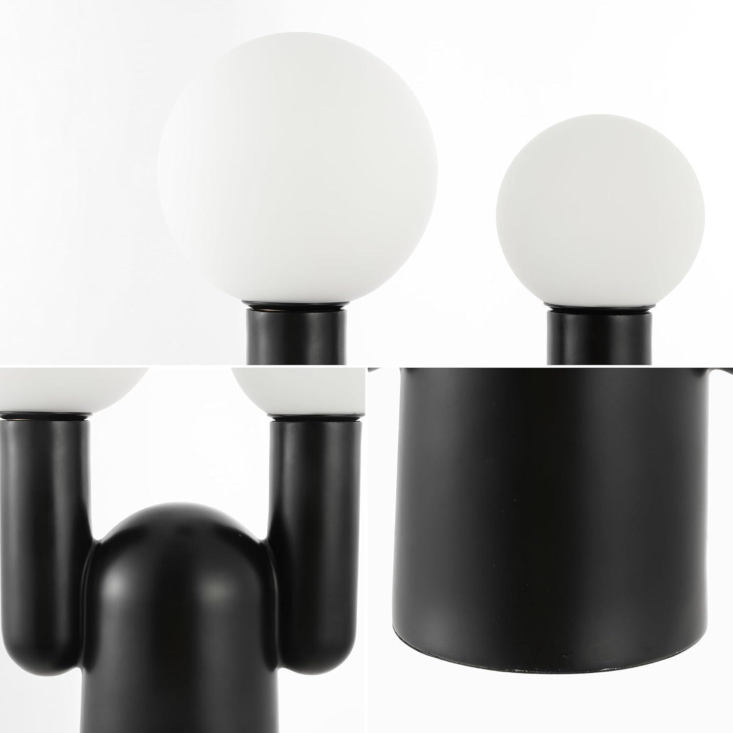 image:imageJONATHAN Y 19 Black 2Light Modern MidCentury Resin Cactus LED Table Lamp Frosted Glass Globe Shades Scandinavian Minimalist Lamp for Living Room LED Bulbs Included JYL4063A