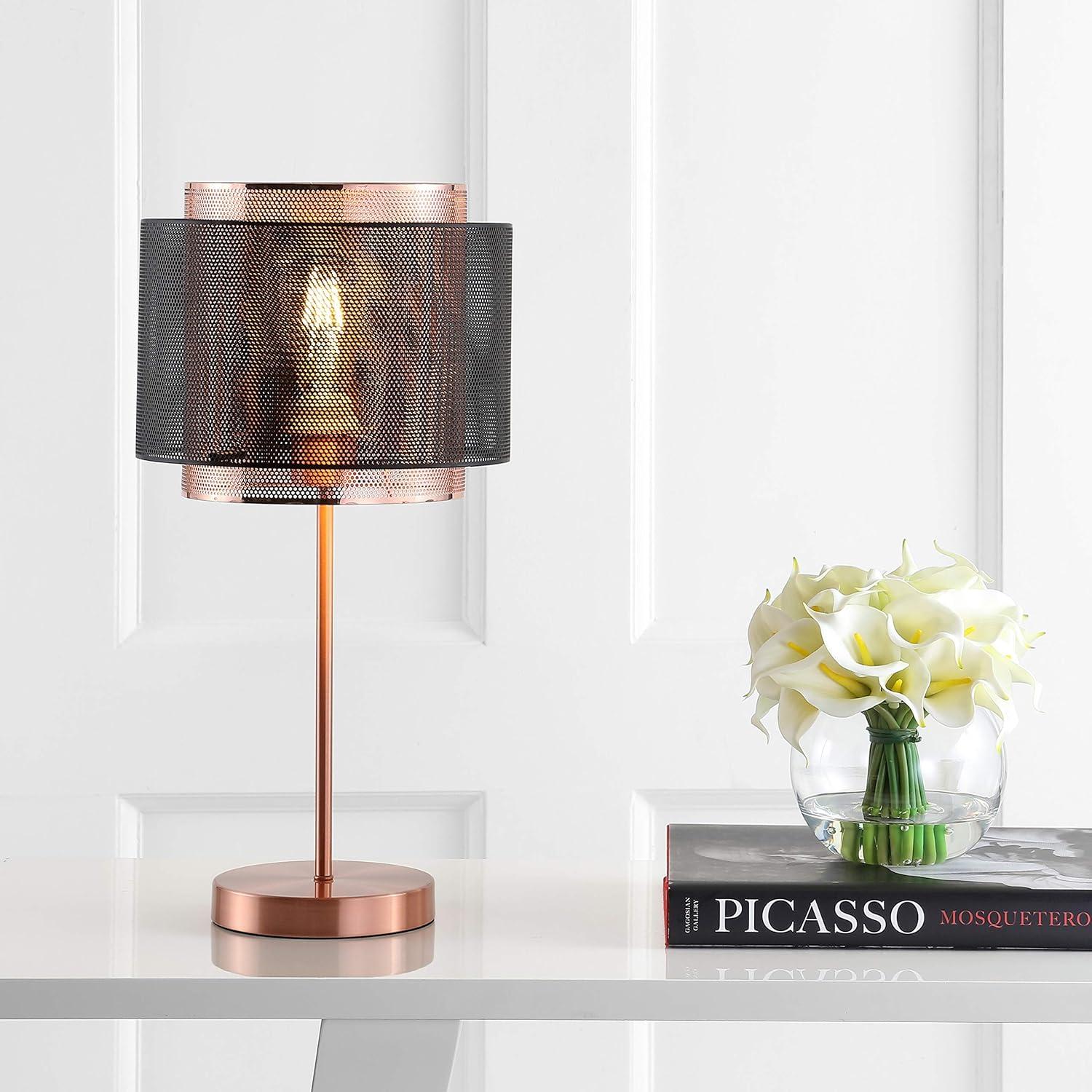 image:imageJONATHAN Y 197 Copper and Black Metal Table Lamp Modern Industrial Double Mesh Drum Shade Desk Lamp for Bedroom Living Room Office UL Listed LED Bulb Included JYL6106A