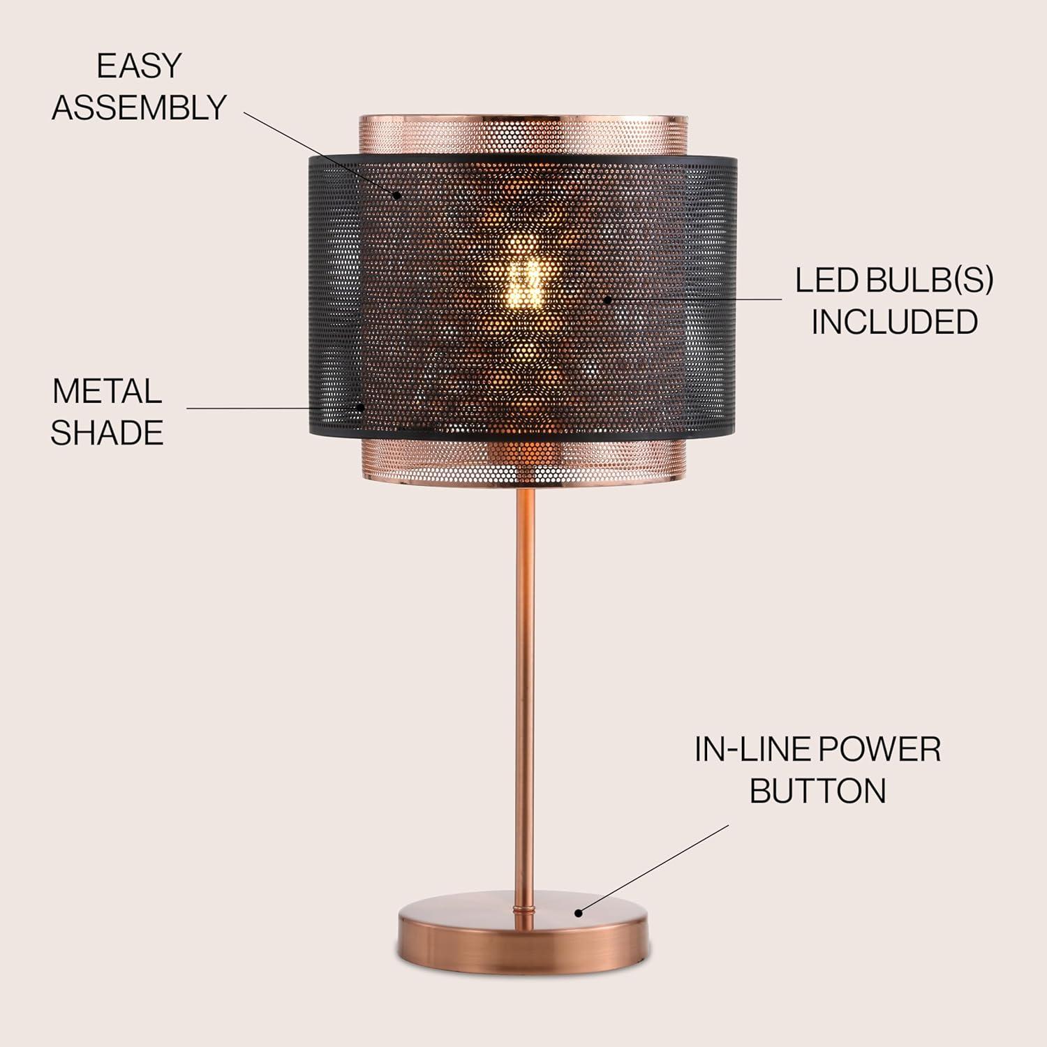 image:imageJONATHAN Y 197 Copper and Black Metal Table Lamp Modern Industrial Double Mesh Drum Shade Desk Lamp for Bedroom Living Room Office UL Listed LED Bulb Included JYL6106A