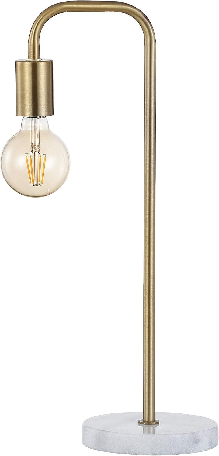 image:imageJONATHAN Y 205 Brass Gold Minimalist Glam Metal and Marble LED Table Lamp Modern Industrial Pipe Desk Lamp for Bedroom Office Nightstand White Marble Base LED Bulb Included JYL1094A