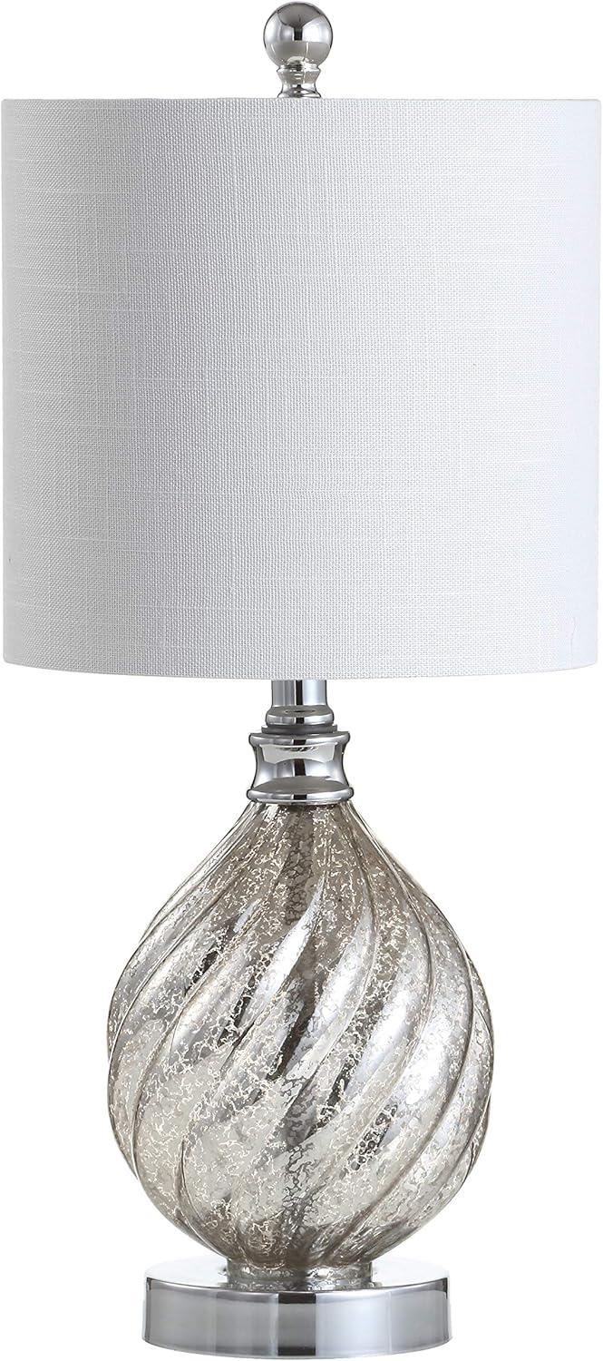 image:imageJONATHAN Y 205 Mercury Silver Textured GlassMetal LED Table Lamp Transitional Glam Bedside Nightstand Lamp White Linen Drum Shade Chrome Accents LED Bulb Included JYL1034A