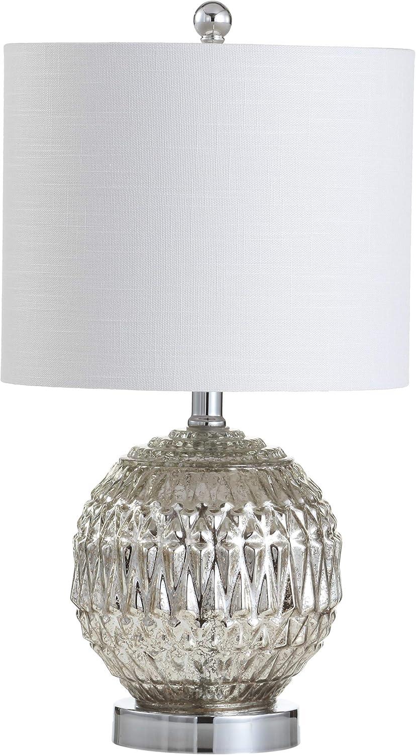 image:imageJONATHAN Y 205 Silver Mercury Glass Table Lamp Contemporary Chrome Sphere Metal Base with Ivory Linen Shade for Bedroom Living Room Nightstand LED Bulb Included JYL1041A