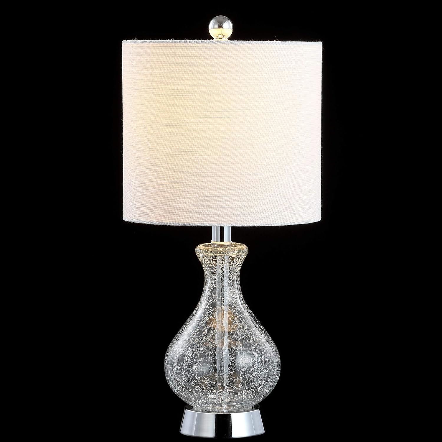 image:imageJONATHAN Y 21 Chrome and Crackled Glass Table Lamp Contemporary Artisanal Metal Bedside Lamp for Living Room White Linen Shade UL Listed LED Bulb Included JYL4035A