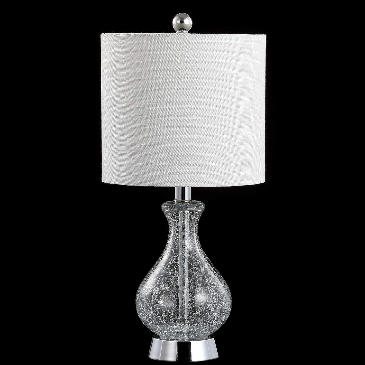 image:imageJONATHAN Y 21 Chrome and Crackled Glass Table Lamp Contemporary Artisanal Metal Bedside Lamp for Living Room White Linen Shade UL Listed LED Bulb Included JYL4035A