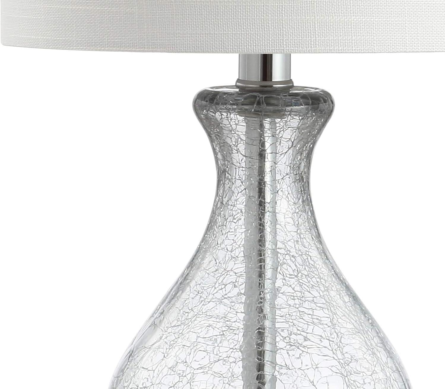image:imageJONATHAN Y 21 Chrome and Crackled Glass Table Lamp Contemporary Artisanal Metal Bedside Lamp for Living Room White Linen Shade UL Listed LED Bulb Included JYL4035A