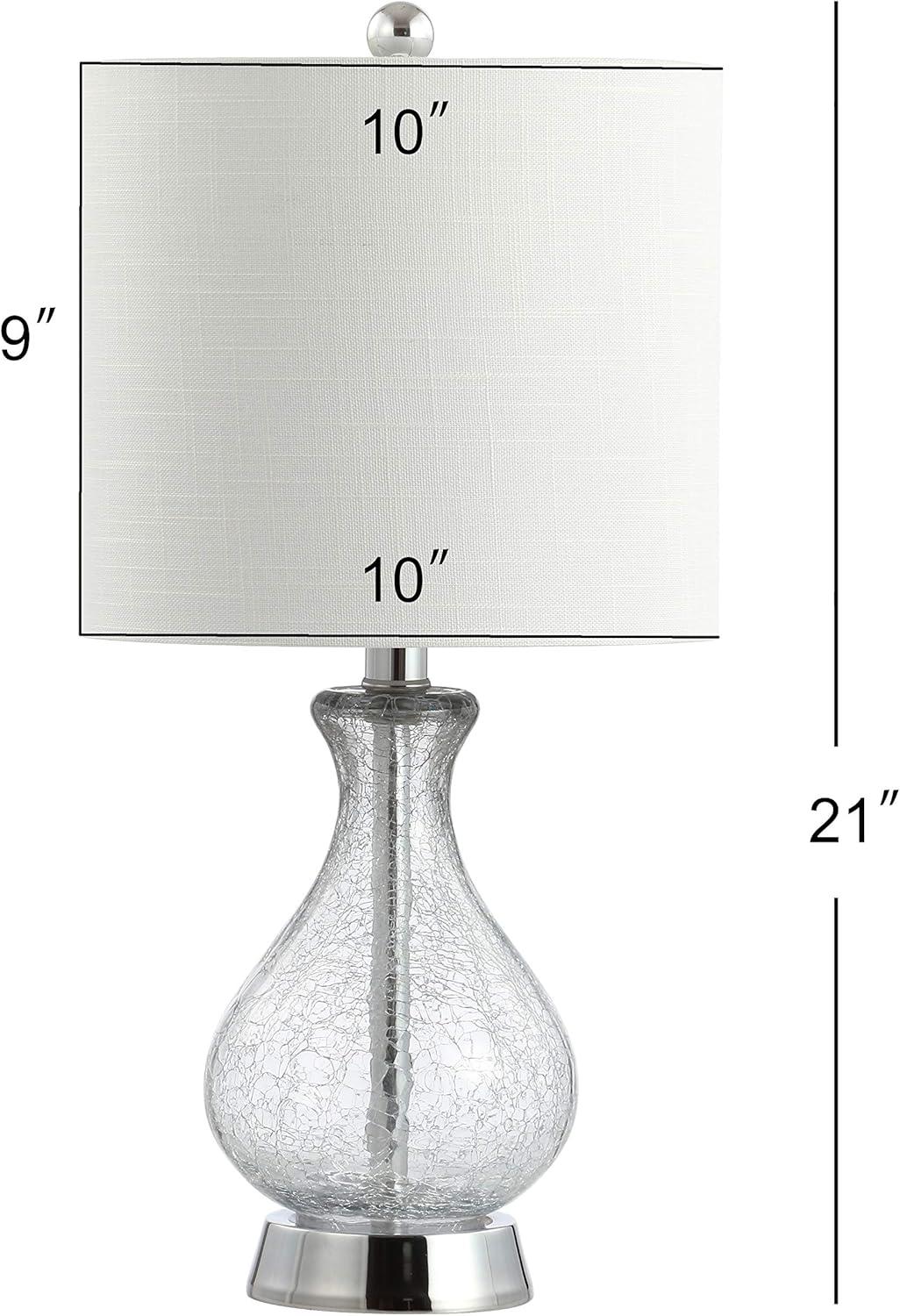 image:imageJONATHAN Y 21 Chrome and Crackled Glass Table Lamp Contemporary Artisanal Metal Bedside Lamp for Living Room White Linen Shade UL Listed LED Bulb Included JYL4035A