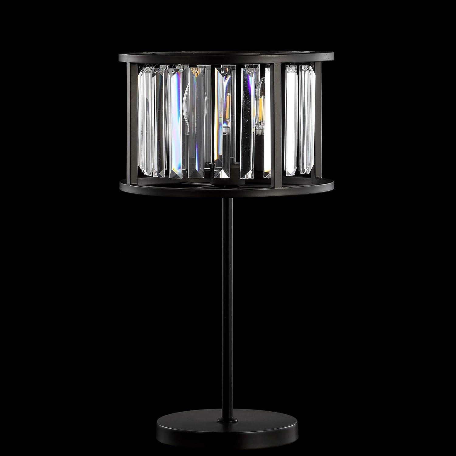 image:imageJONATHAN Y 215 Oil Rubbed Bronze 2Light Metal and Crystal Table Lamp Traditional Geometric Bedside Lamp with Linear Crystals for Living Room LED Bulbs Included JYL9053A