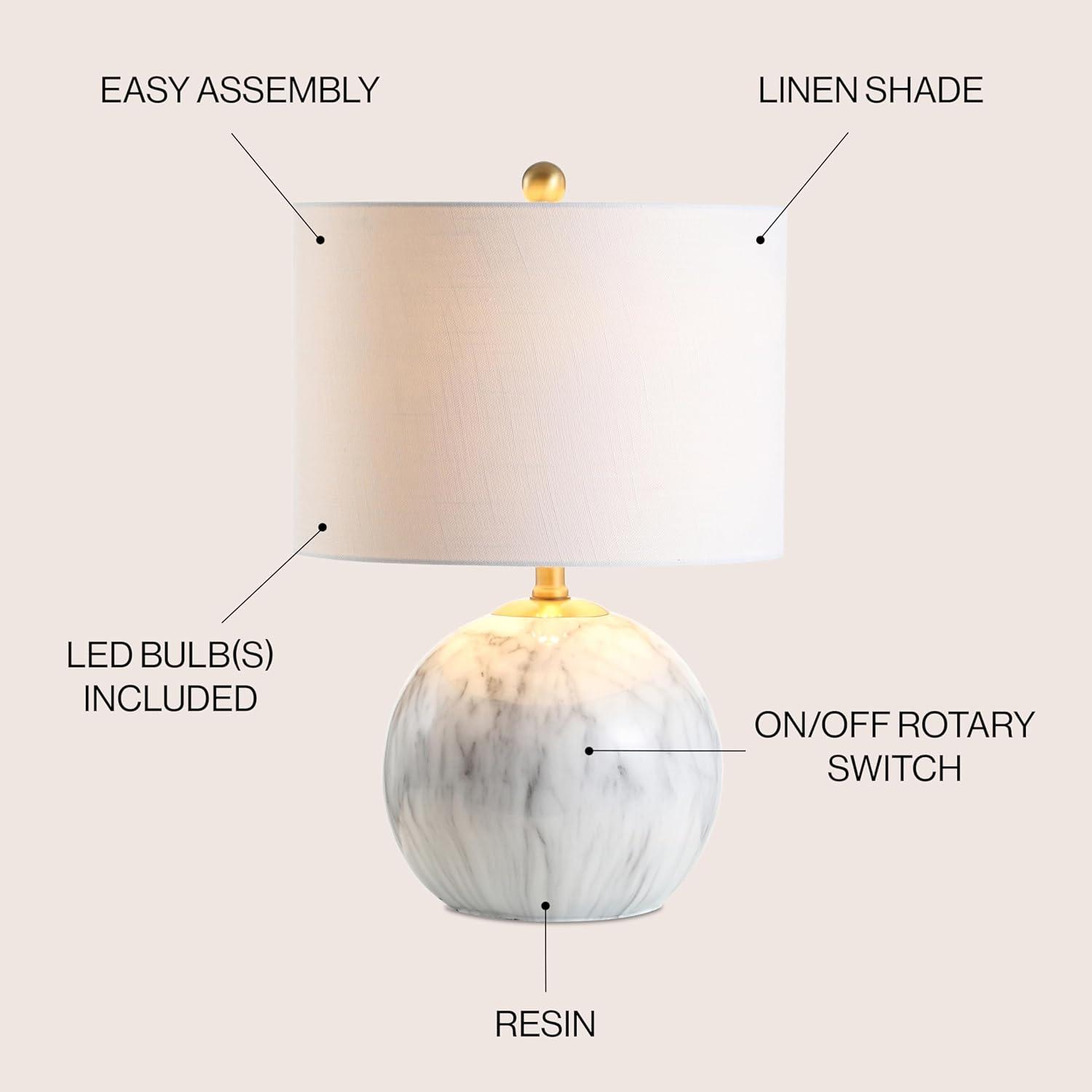 image:imageJONATHAN Y 215 WhiteBrass Gold Faux Marble Resin Table Lamp Glam Geometric Sphere Base for Living Room Bedroom White Linen Drum Shade UL Listed LED Bulb Included JYL1064A