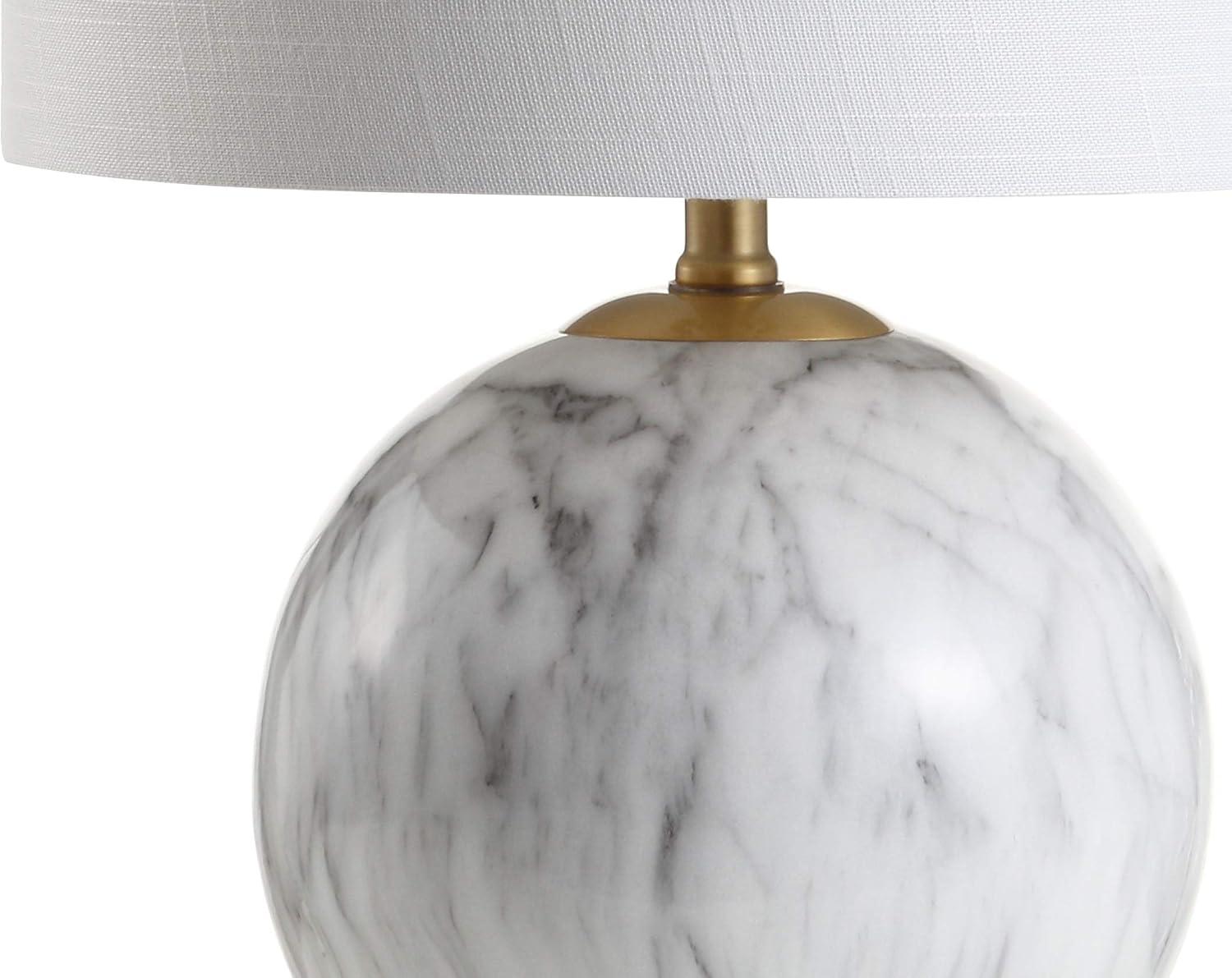 image:imageJONATHAN Y 215 WhiteBrass Gold Faux Marble Resin Table Lamp Glam Geometric Sphere Base for Living Room Bedroom White Linen Drum Shade UL Listed LED Bulb Included JYL1064A
