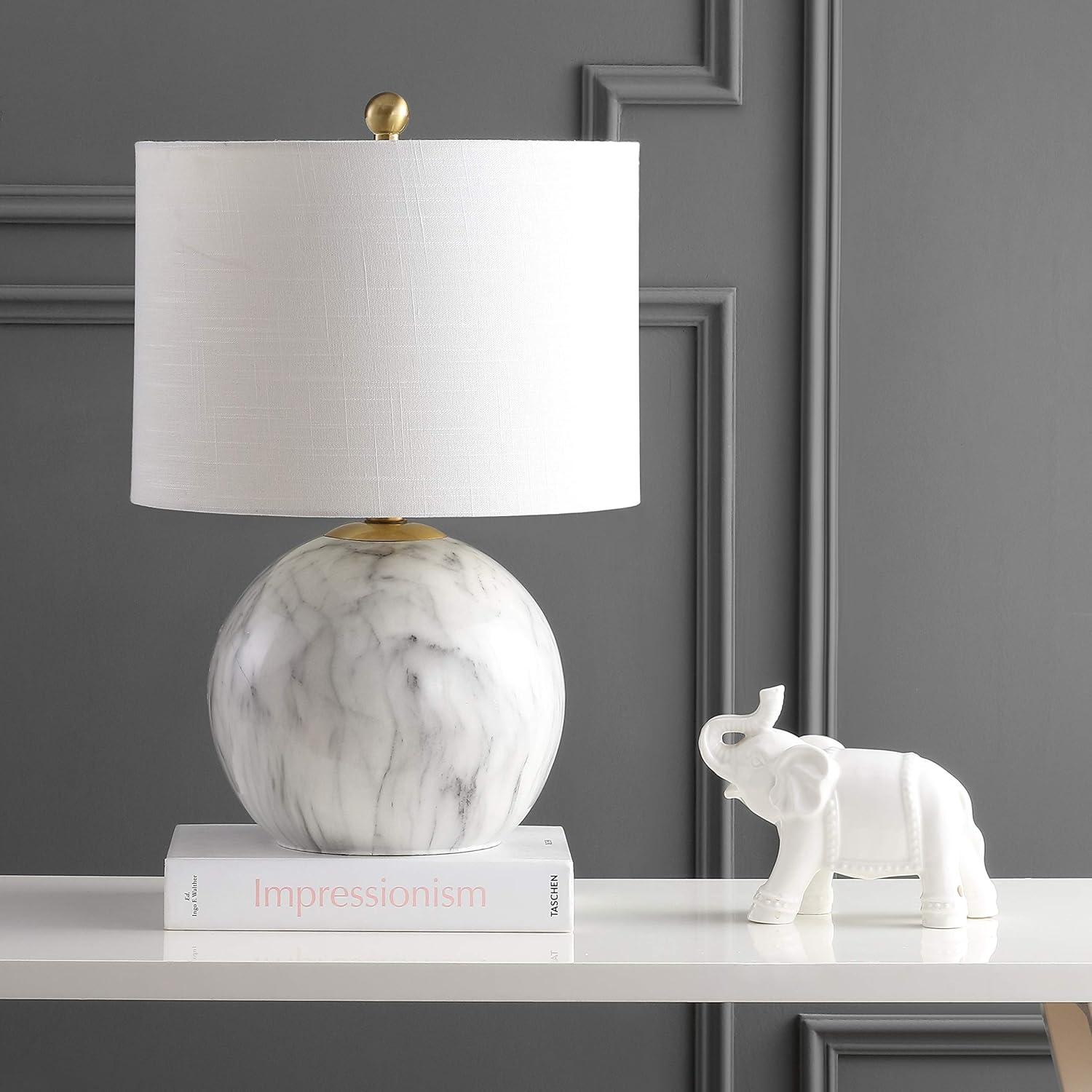 image:imageJONATHAN Y 215 WhiteBrass Gold Faux Marble Resin Table Lamp Glam Geometric Sphere Base for Living Room Bedroom White Linen Drum Shade UL Listed LED Bulb Included JYL1064A