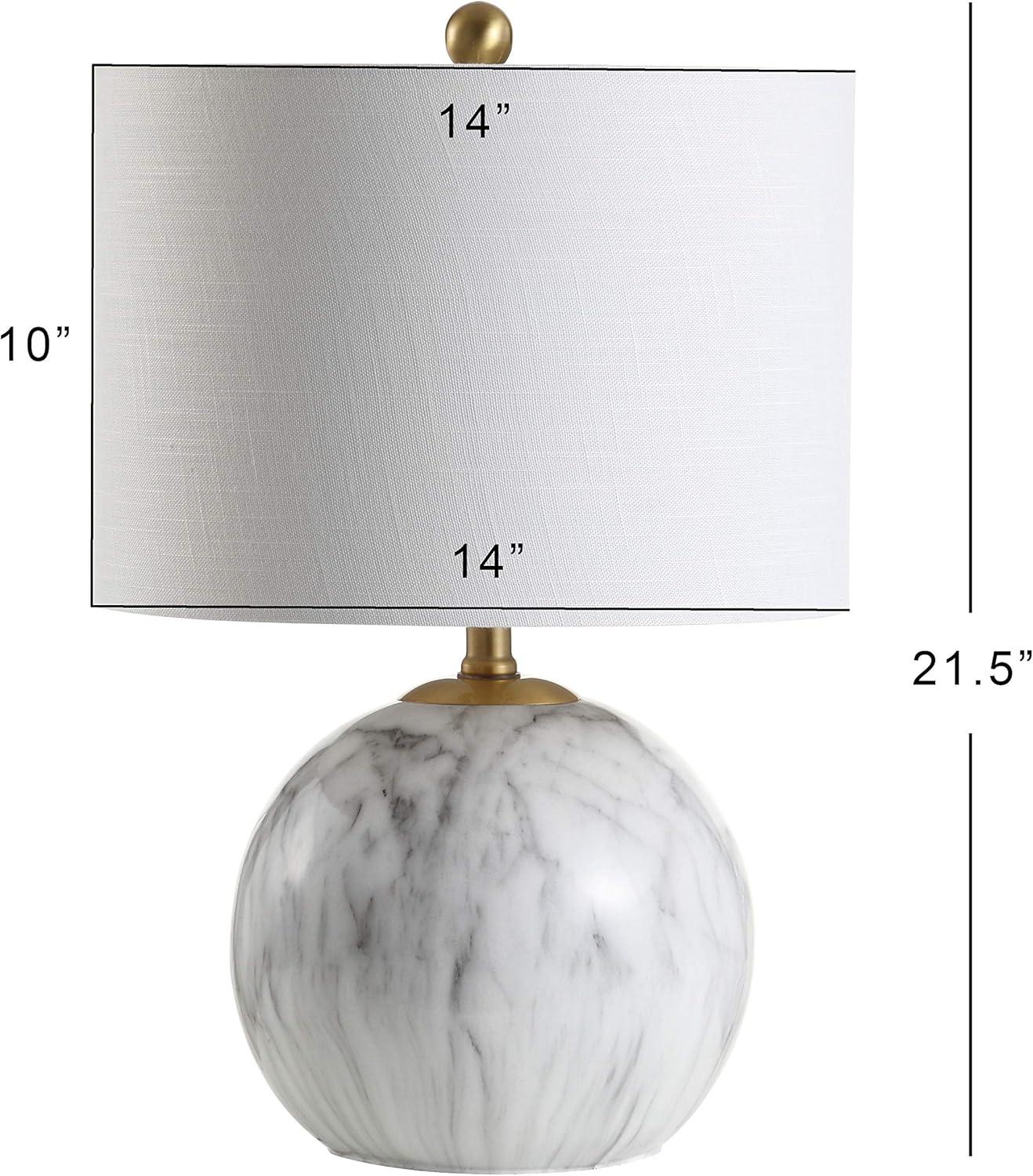 image:imageJONATHAN Y 215 WhiteBrass Gold Faux Marble Resin Table Lamp Glam Geometric Sphere Base for Living Room Bedroom White Linen Drum Shade UL Listed LED Bulb Included JYL1064A