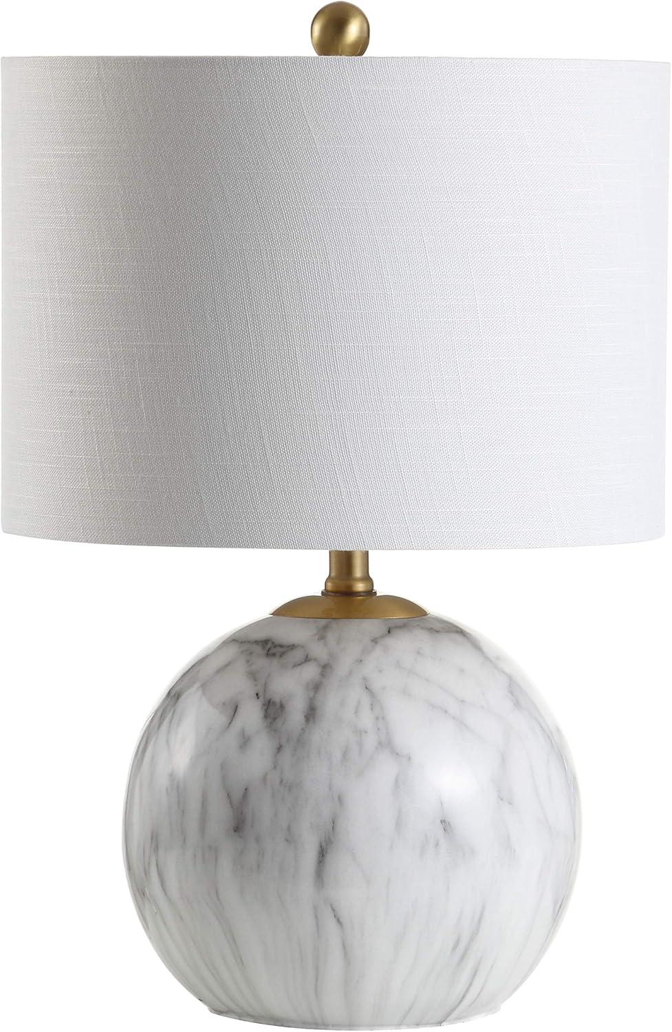 image:imageJONATHAN Y 215 WhiteBrass Gold Faux Marble Resin Table Lamp Glam Geometric Sphere Base for Living Room Bedroom White Linen Drum Shade UL Listed LED Bulb Included JYL1064A