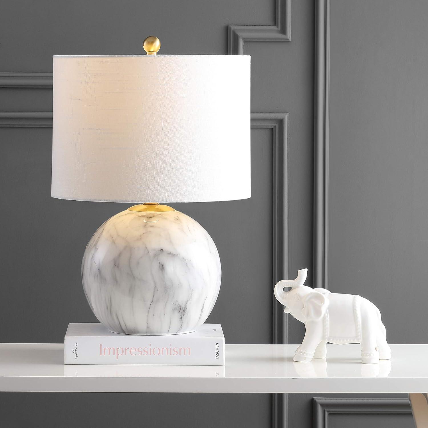 image:imageJONATHAN Y 215 WhiteBrass Gold Faux Marble Resin Table Lamp Glam Geometric Sphere Base for Living Room Bedroom White Linen Drum Shade UL Listed LED Bulb Included JYL1064A