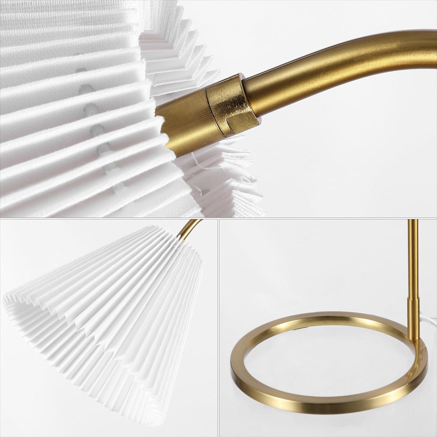 image:imageJONATHAN Y 22 Brass Gold Modern Glam Metal Arc Table Lamp with White Pleated Linen Shade Adjustable Head Minimalist Desk Lamp for Bedroom Office LED Bulb Included JYL1147A