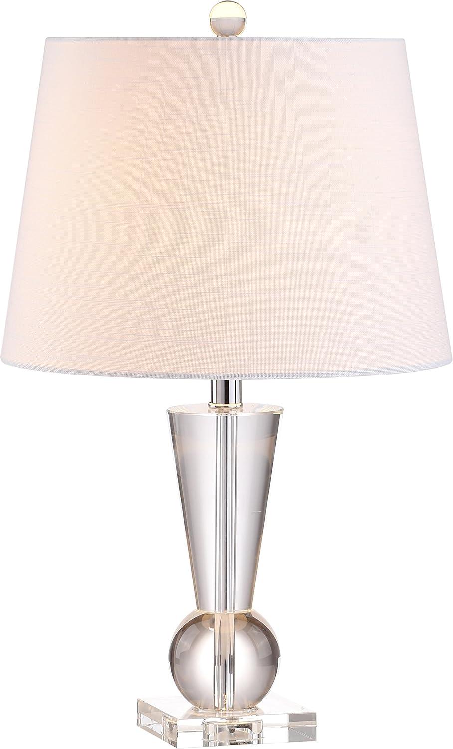 image:imageJONATHAN Y 22 Clear Crystal LED Table Lamp Glam Nightstand Lamp with Chrome Accents and White Linen Empire Shade for Bedroom Living Room LED Bulb Included UL Listed JYL5016A