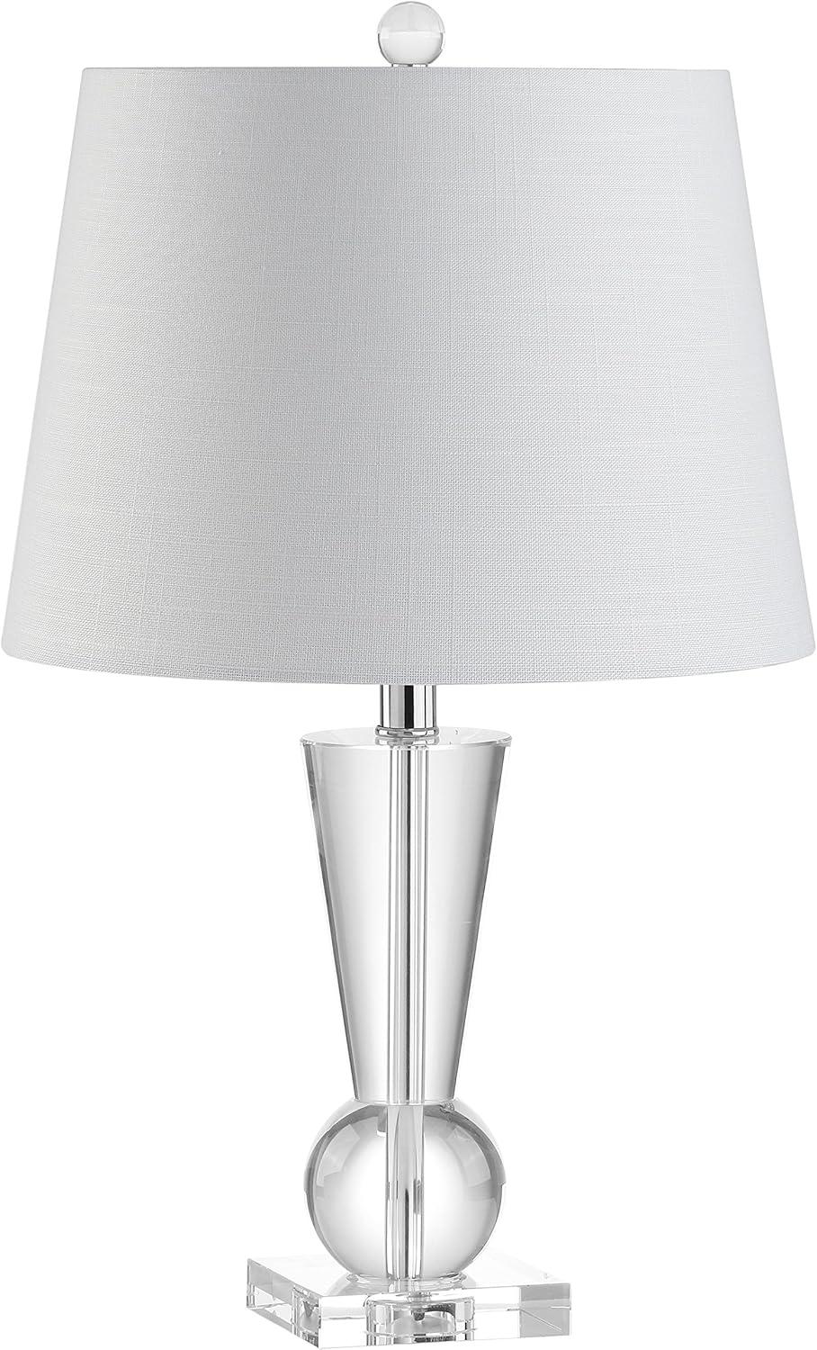 image:imageJONATHAN Y 22 Clear Crystal LED Table Lamp Glam Nightstand Lamp with Chrome Accents and White Linen Empire Shade for Bedroom Living Room LED Bulb Included UL Listed JYL5016A