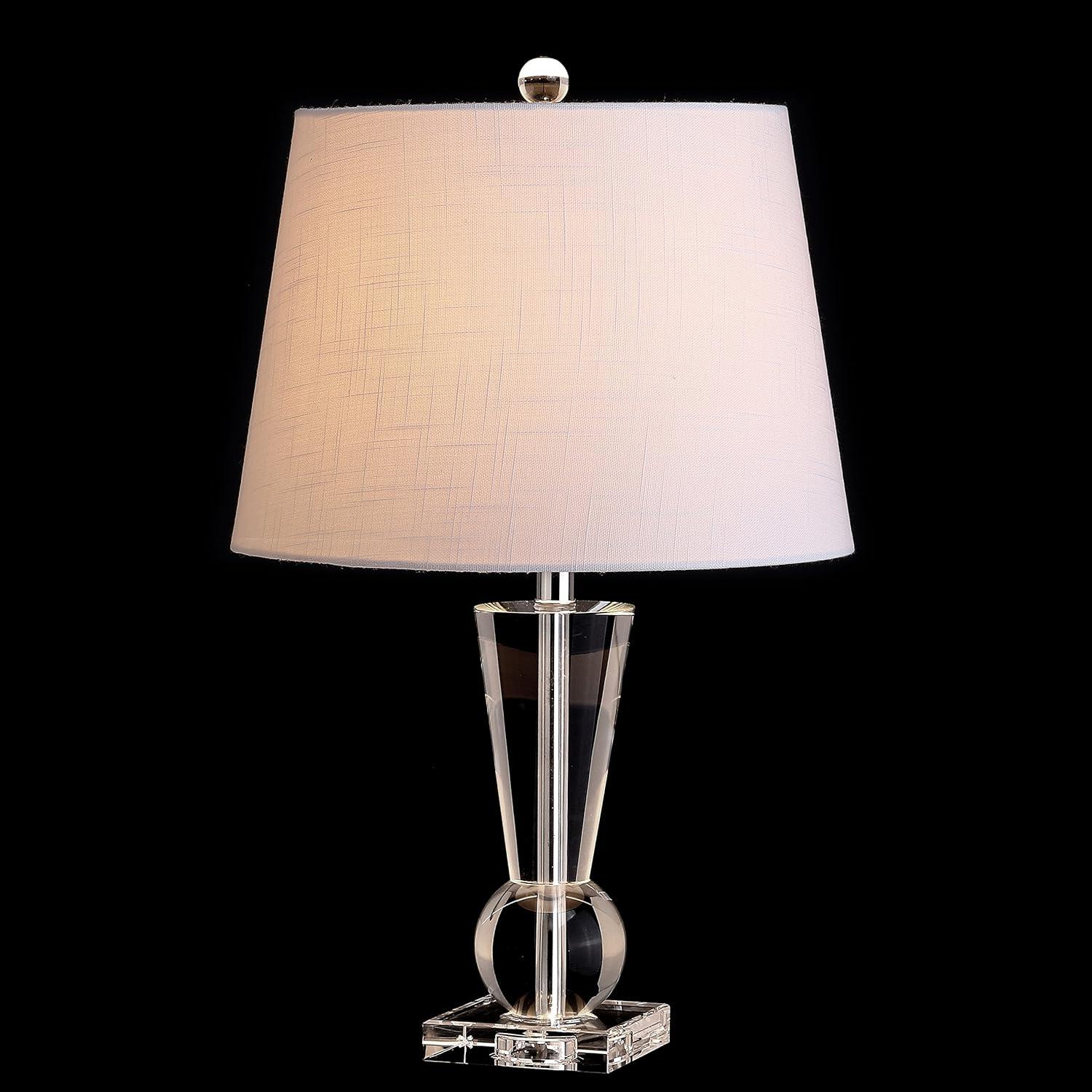 image:imageJONATHAN Y 22 Clear Crystal LED Table Lamp Glam Nightstand Lamp with Chrome Accents and White Linen Empire Shade for Bedroom Living Room LED Bulb Included UL Listed JYL5016A