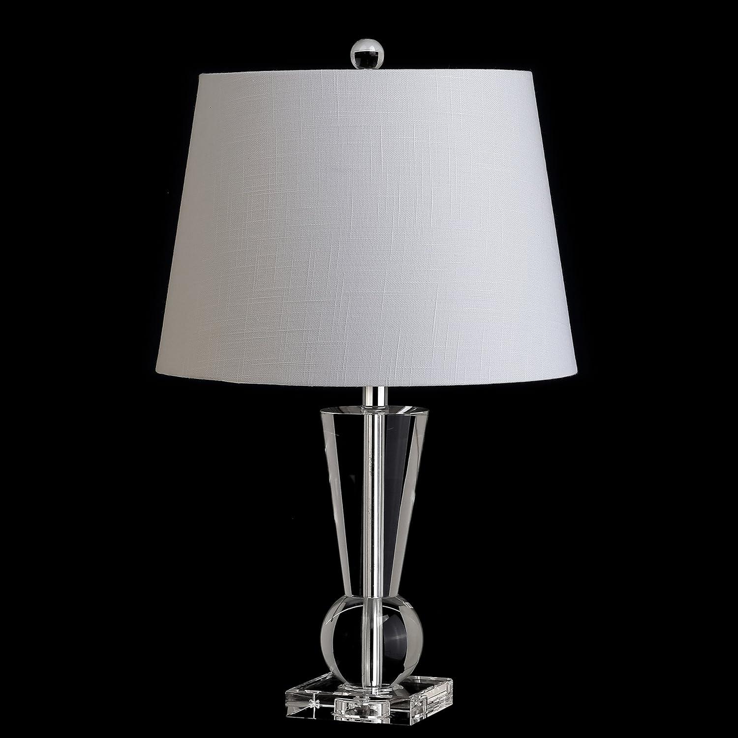 image:imageJONATHAN Y 22 Clear Crystal LED Table Lamp Glam Nightstand Lamp with Chrome Accents and White Linen Empire Shade for Bedroom Living Room LED Bulb Included UL Listed JYL5016A