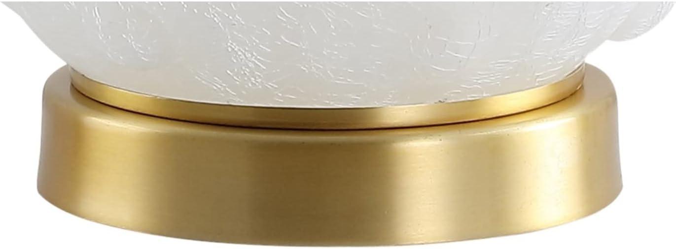 image:imageJONATHAN Y 22 WhiteBrass Gold Dotted Glass Table Lamp Contemporary Metal Bedside Lamp with White Linen Drum Shade for Living Room Bedroom LED Bulb Included UL Listed JYL6200A