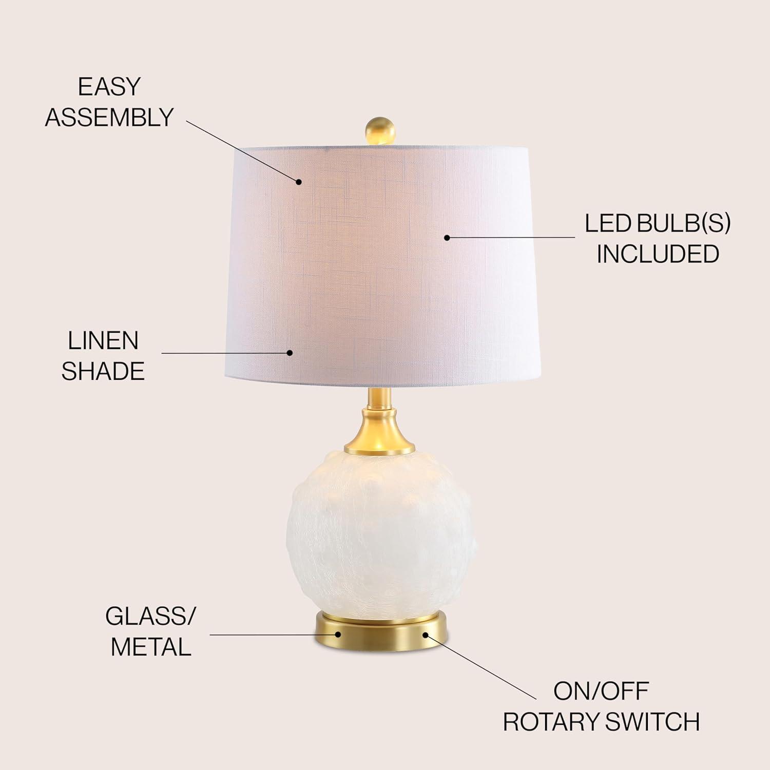 image:imageJONATHAN Y 22 WhiteBrass Gold Dotted Glass Table Lamp Contemporary Metal Bedside Lamp with White Linen Drum Shade for Living Room Bedroom LED Bulb Included UL Listed JYL6200A