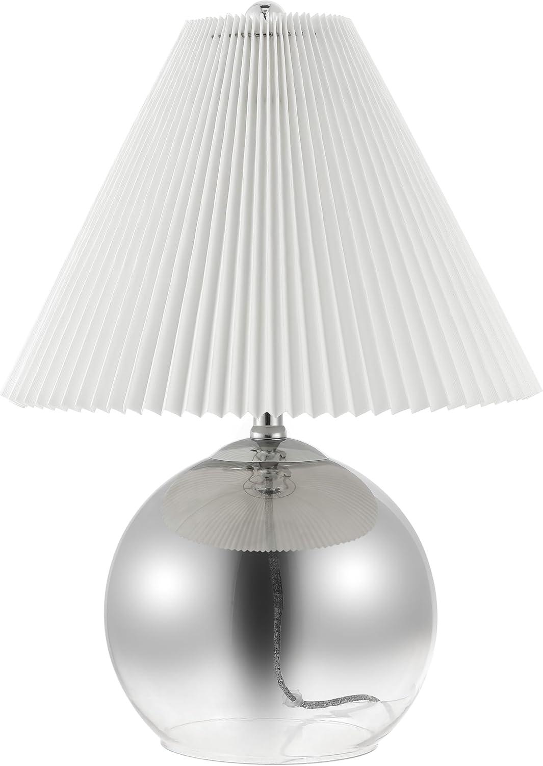 image:imageJONATHAN Y 225 Smoke GradientChrome Glass Table Lamp for Living Room Bedroom MidCentury Modern Glam Globe Lamp with White Linen Pleated Shade LED Bulb Included JYL1139A