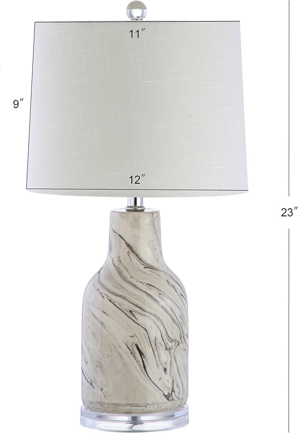 image:imageJONATHAN Y 23 Gray and White Marble Ceramic LED Table Lamp Traditional HandFinished Bedside Lamp for Living Room Bedroom White Linen Shade LED Bulb Included JYL3004A