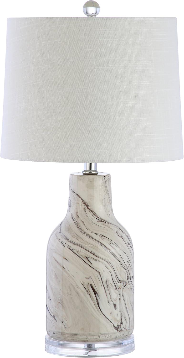 image:imageJONATHAN Y 23 Gray and White Marble Ceramic LED Table Lamp Traditional HandFinished Bedside Lamp for Living Room Bedroom White Linen Shade LED Bulb Included JYL3004A