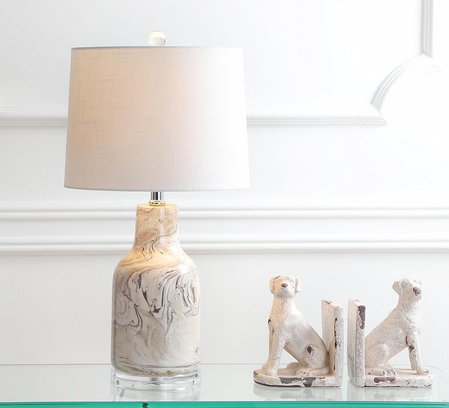 image:imageJONATHAN Y 23 Gray and White Marble Ceramic LED Table Lamp Traditional HandFinished Bedside Lamp for Living Room Bedroom White Linen Shade LED Bulb Included JYL3004A
