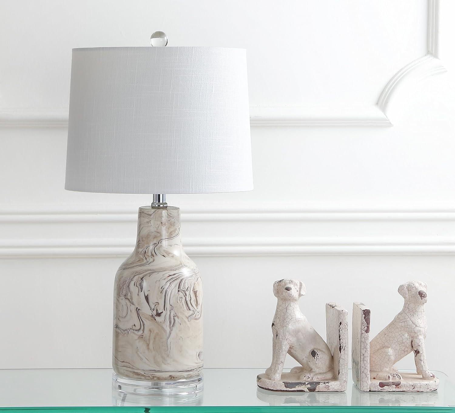 image:imageJONATHAN Y 23 Gray and White Marble Ceramic LED Table Lamp Traditional HandFinished Bedside Lamp for Living Room Bedroom White Linen Shade LED Bulb Included JYL3004A