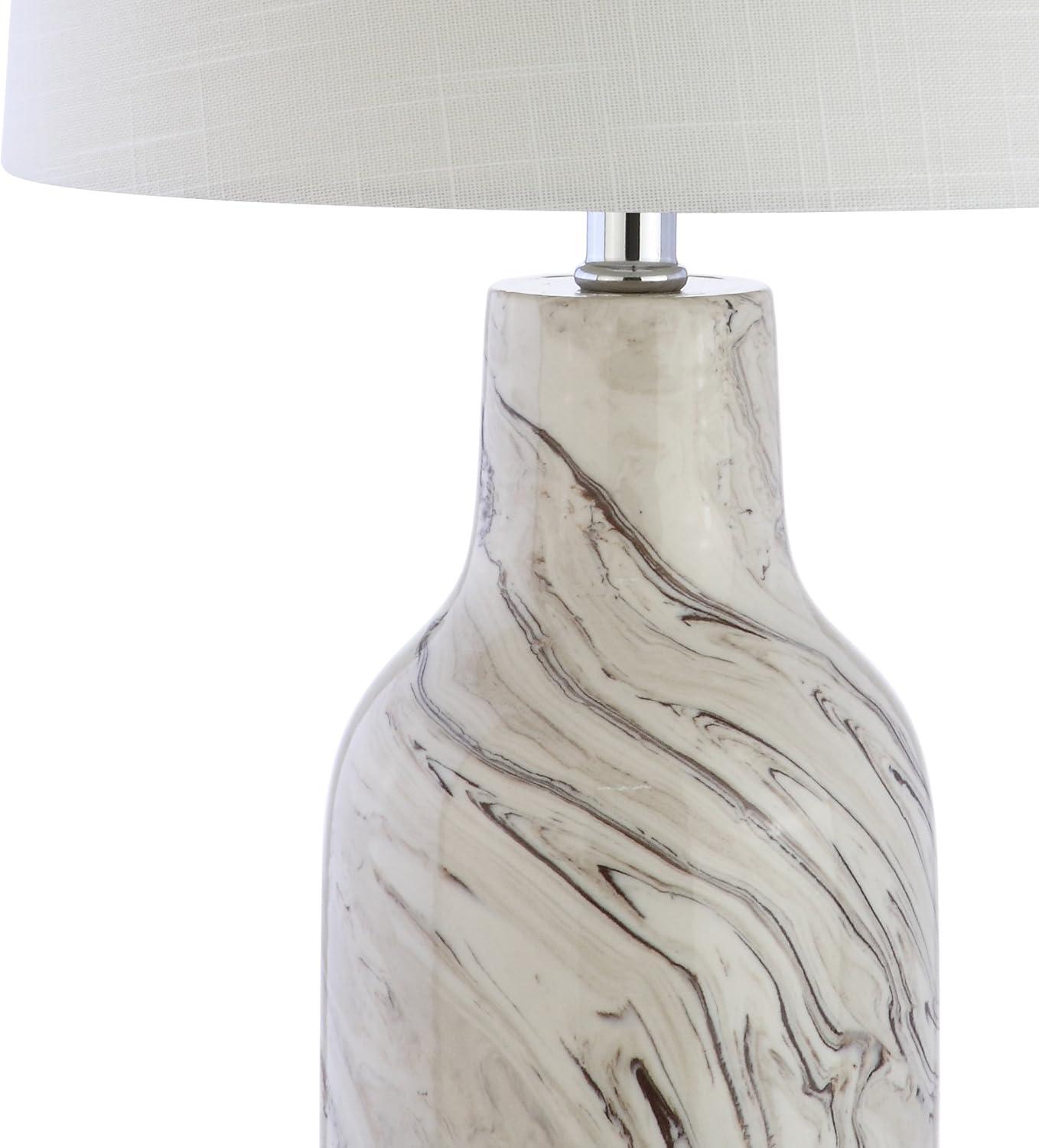 image:imageJONATHAN Y 23 Gray and White Marble Ceramic LED Table Lamp Traditional HandFinished Bedside Lamp for Living Room Bedroom White Linen Shade LED Bulb Included JYL3004A