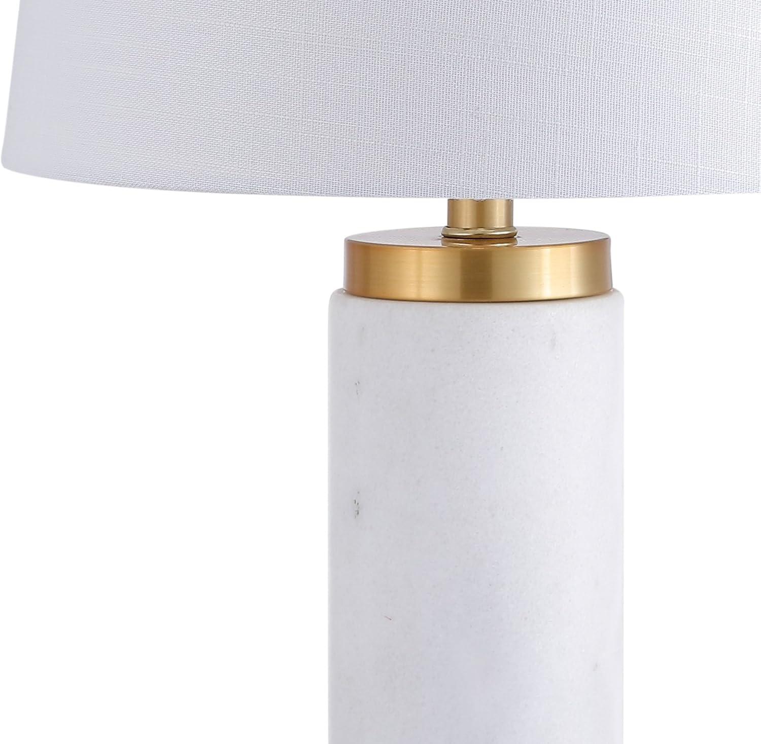 image:imageJONATHAN Y 23 WhiteBrass Gold Marble LED Table Lamp Contemporary Modern Glam Column Lamp with White Linen Drum Shade for Living Room Bedroom LED Bulb Included UL Listed JYL5022A