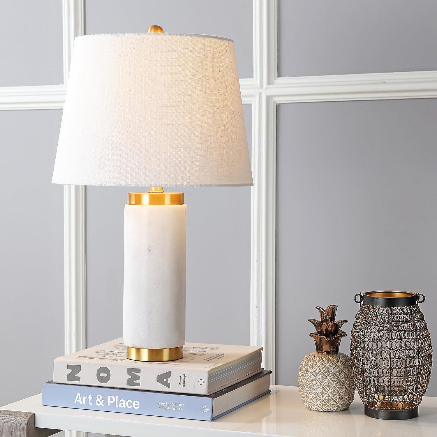 image:imageJONATHAN Y 23 WhiteBrass Gold Marble LED Table Lamp Contemporary Modern Glam Column Lamp with White Linen Drum Shade for Living Room Bedroom LED Bulb Included UL Listed JYL5022A