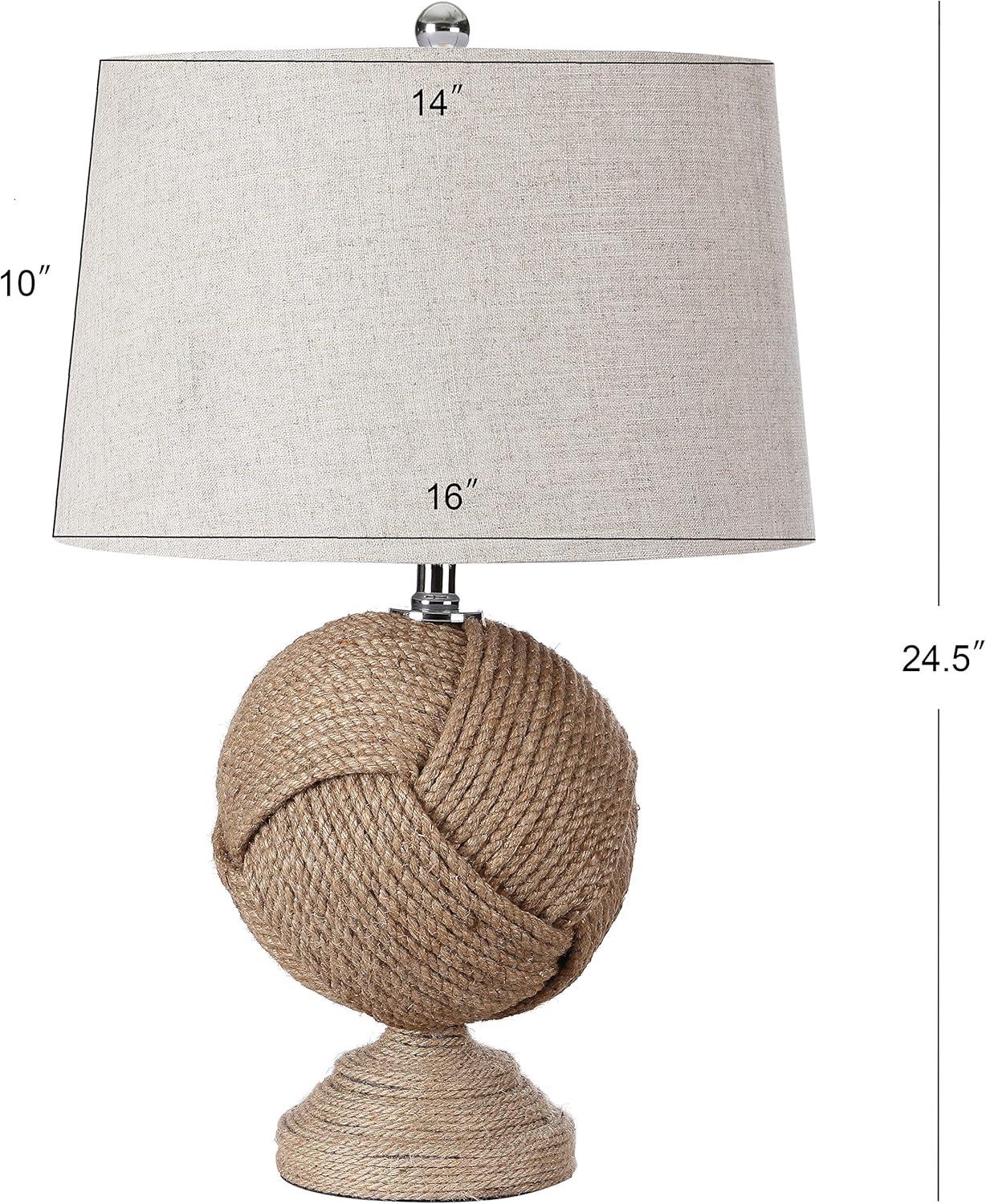image:imageJONATHAN Y 24 Brown Monkeys Fist Knotted Rope LED Table Lamp Coastal Farmhouse Nautical Lamp for Living Room Bedroom Gray Linen Shade UL Listed LED Bulb Included JYL1005A