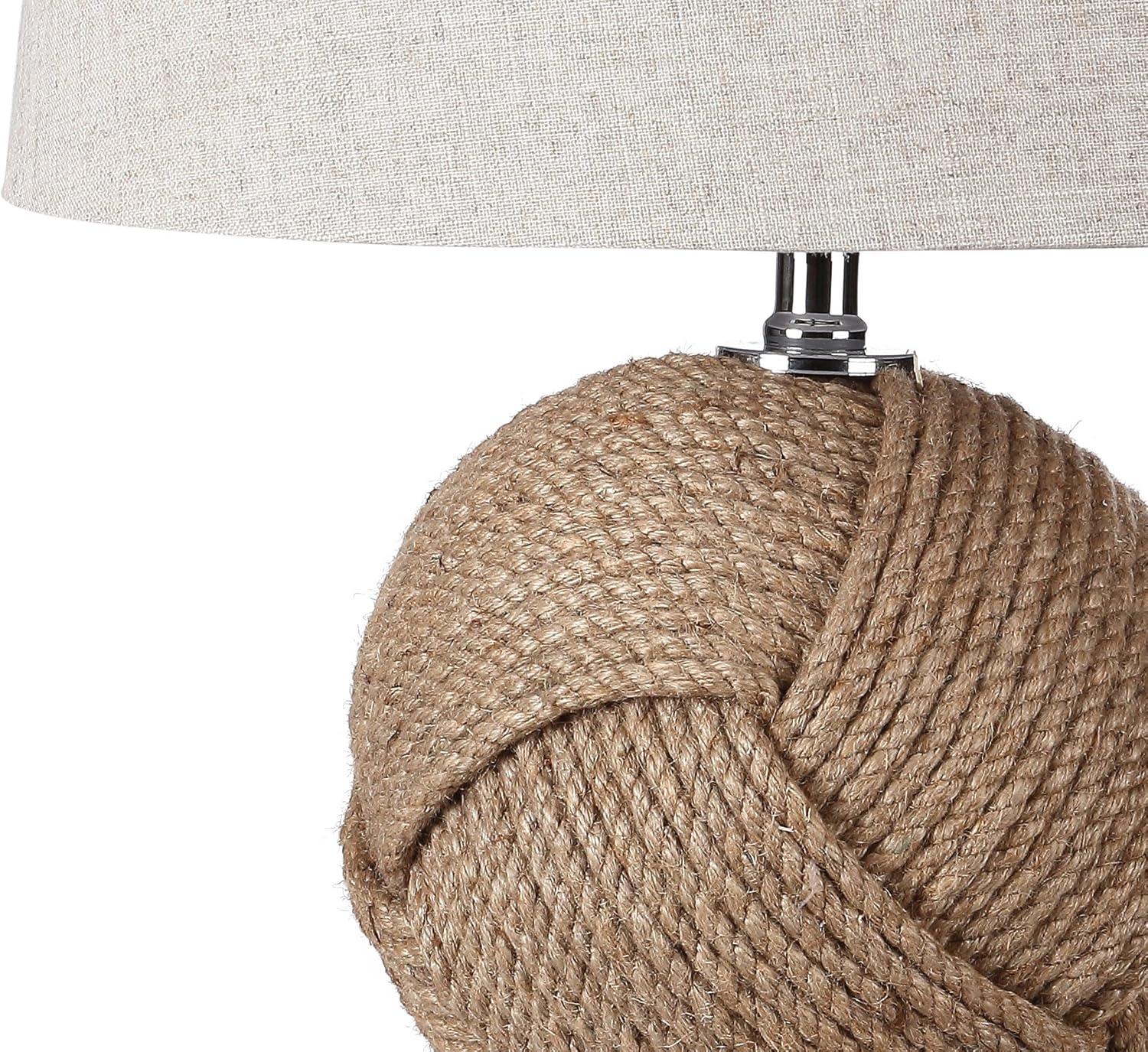 image:imageJONATHAN Y 24 Brown Monkeys Fist Knotted Rope LED Table Lamp Coastal Farmhouse Nautical Lamp for Living Room Bedroom Gray Linen Shade UL Listed LED Bulb Included JYL1005A