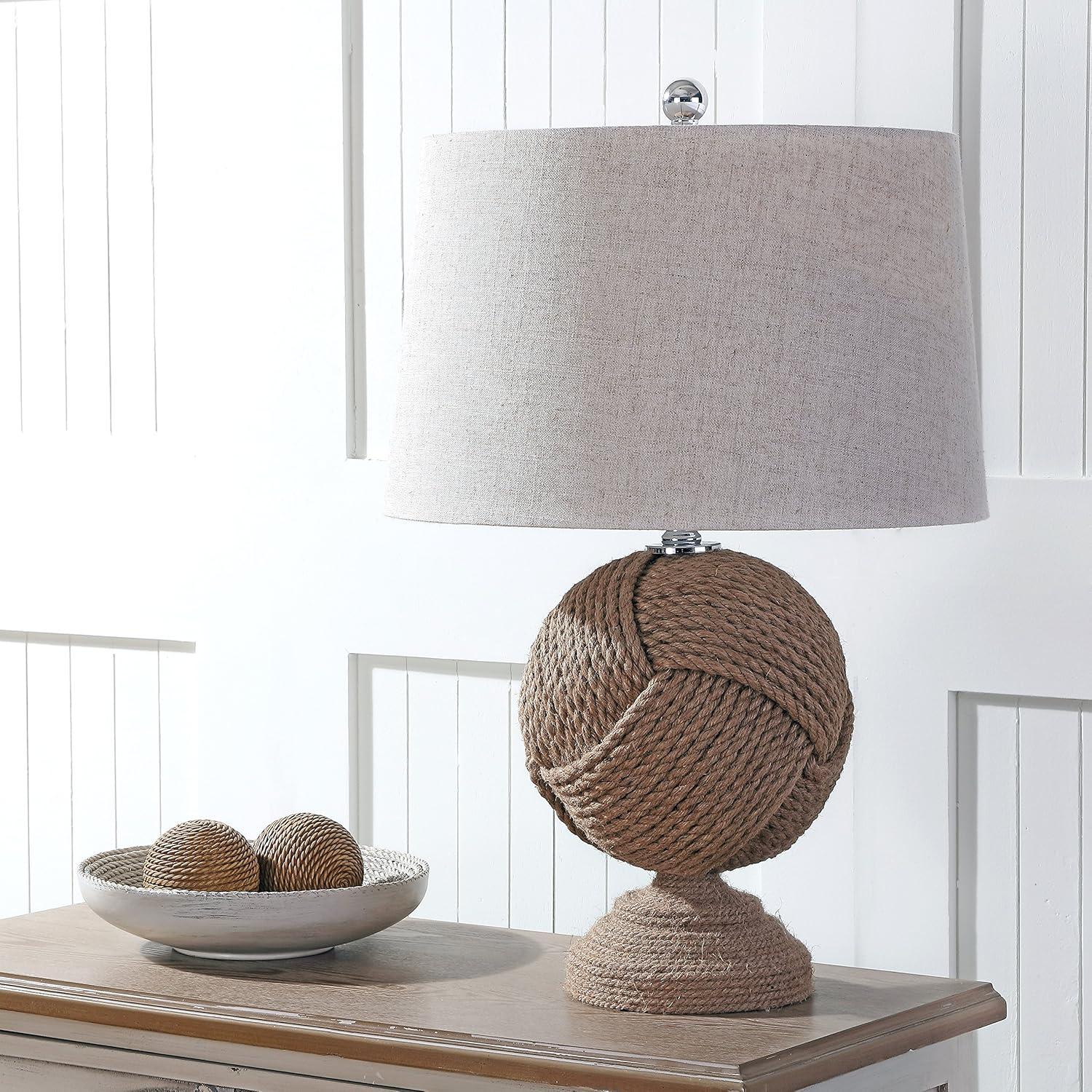 image:imageJONATHAN Y 24 Brown Monkeys Fist Knotted Rope LED Table Lamp Coastal Farmhouse Nautical Lamp for Living Room Bedroom Gray Linen Shade UL Listed LED Bulb Included JYL1005A