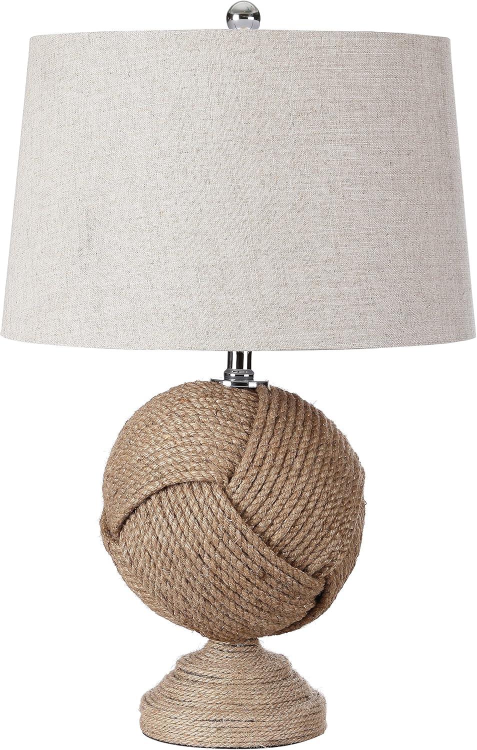 image:imageJONATHAN Y 24 Brown Monkeys Fist Knotted Rope LED Table Lamp Coastal Farmhouse Nautical Lamp for Living Room Bedroom Gray Linen Shade UL Listed LED Bulb Included JYL1005A