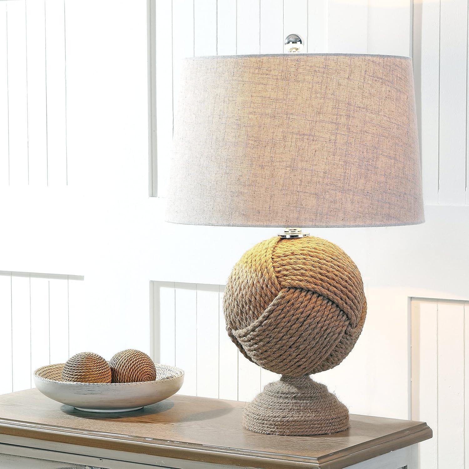 image:imageJONATHAN Y 24 Brown Monkeys Fist Knotted Rope LED Table Lamp Coastal Farmhouse Nautical Lamp for Living Room Bedroom Gray Linen Shade UL Listed LED Bulb Included JYL1005A