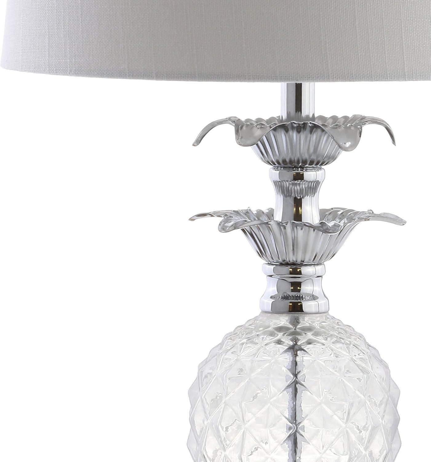 image:imageJONATHAN Y 24 Clear Glass Pineapple LED Table Lamp Chrome Accents Traditional Coastal Nightstand Lamp for Living Room Bedroom White Linen Shade LED Bulb Included JYL1078A